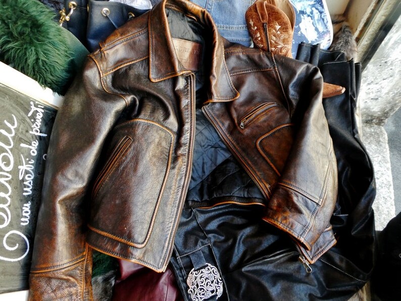 Jacket jacket brown leather aged vintage aviator A-2 flight jacket size L