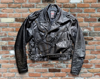Schuh vintage original leather jacket biker jacket 70s 80s size XL