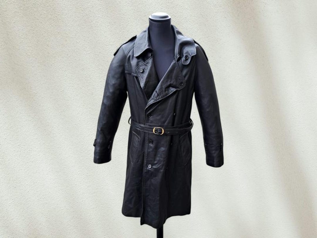 Vintage 90s Black Leather Trench Coat Size XL Men - Etsy Vintage 90s Black Leather Trench Coat Size XL Men - Etsy