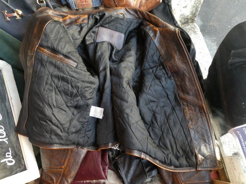 Jacket jacket brown leather aged vintage aviator A-2 flight jacket size L