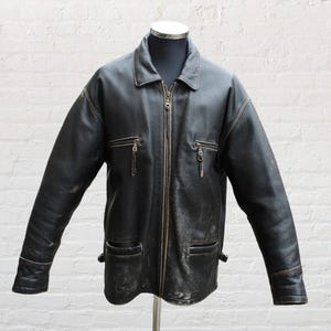 Blouson cuir bomber bomb boogie aviator vintage noir taille 52 (XXL)