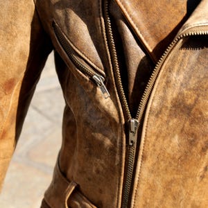 Raberg aged leather motorcycle biker jacket size M image 4