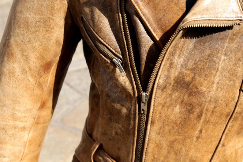 Raberg aged leather motorcycle biker jacket size M image 4
