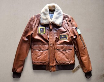 Guendj leather aviator jacket in tricolor arrows style size M L limited edition