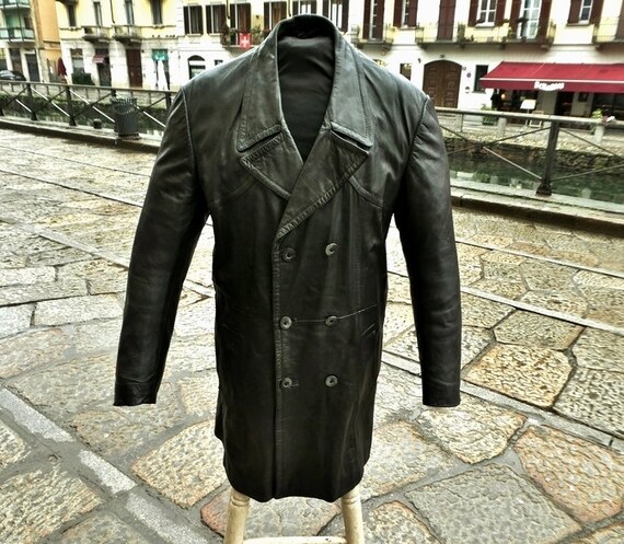 Men's 70s vintage trench coat black trench coat si