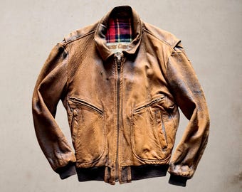 Chevignon brown vintage aged leather aviator leather jacket size M