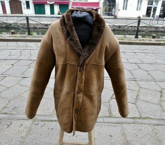 Shearling 80s shearling leather coat original vint