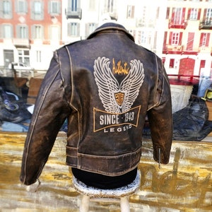 Johnny Hallyday Cuero Coleccionable Vintage Aged Brown Leather Jacket Talla M Etsy Mexico