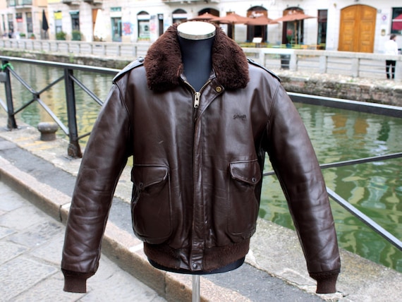 Schott Vintage Brown Leather Bomber Jacket Size 46 Usa (xl)