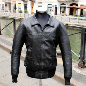 Blouson aviateur en cuir vintage pour homme des années 70 et 80, Fonzie, taille L