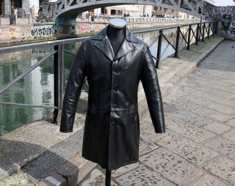 Trench-coat en cuir à simple boutonnage vintage, taille L, homme des années 90, fabriqué en Italie