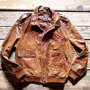 Blouson aviateur en cuir surdimensionné marron cognac tabac vintage des années 90 pour homme
