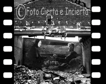 The last cinema of my city 2 (Fine art photography, photo montage, Sepimo stamp, Ingmar Bergman, chess, death, game, game, ruins)