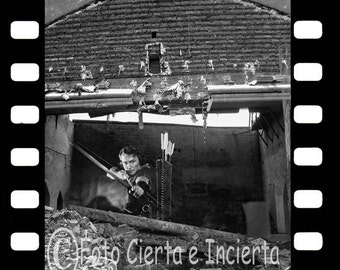 The last cinema in my city 4 (Fine art photography, photo montage, Errol Flynn, Robin Hood, archer, bow, screen, ruins, adventures)