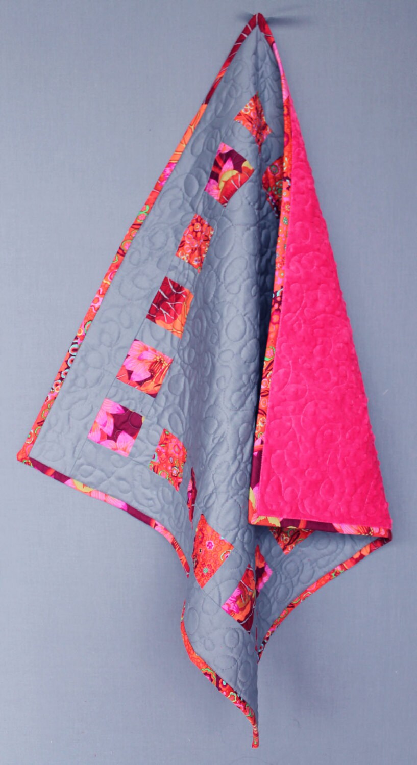 Couverture Bébé/Quilt Patchwork - Gris et Rouge