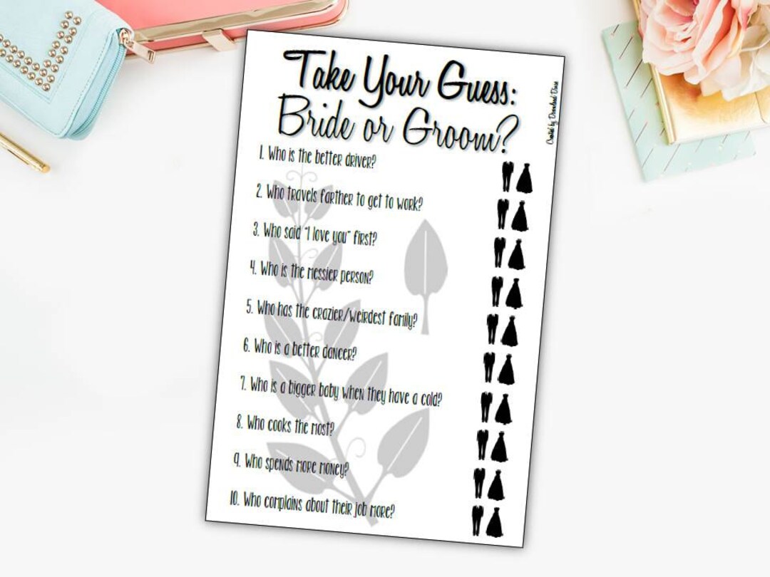 Bridal Shower Guessing Game Bride and Groom Wedding Game Etsy