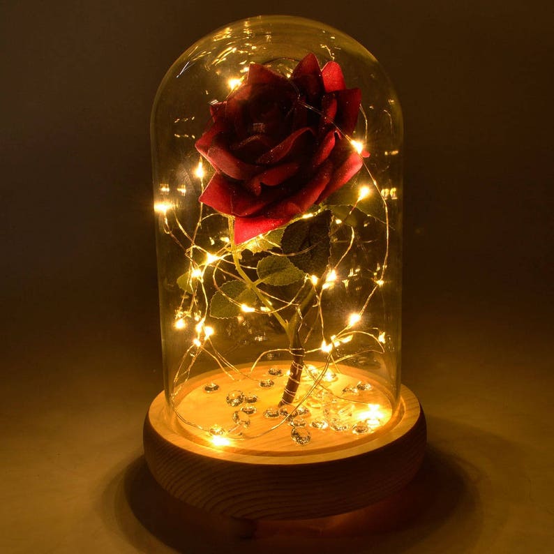 Handmade Magical Pink Enchanted Rose in Glass Dome Bell Jar with Pretty LED Lights 23cm H image 5