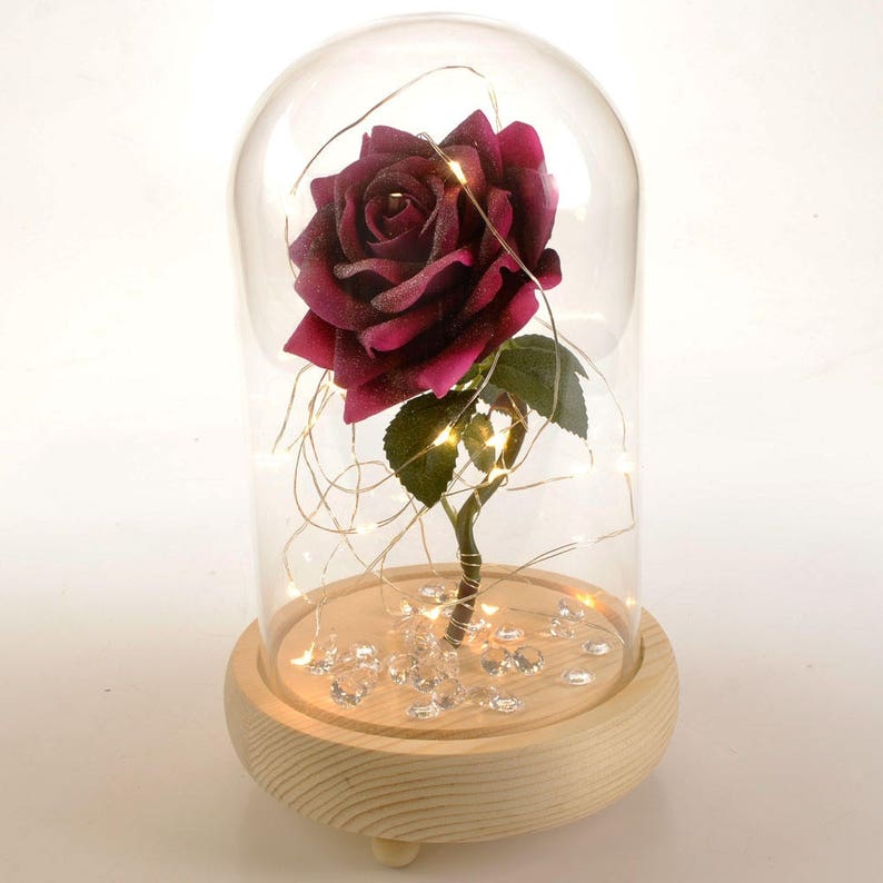 Handmade Magical Pink Enchanted Rose in Glass Dome Bell Jar with Pretty LED Lights 23cm H image 2
