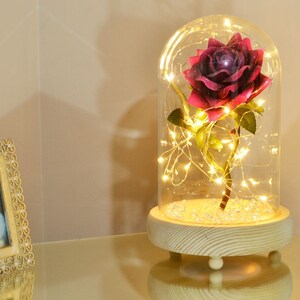 Handmade Magical Pink Enchanted Rose in Glass Dome Bell Jar with Pretty LED Lights 23cm H image 7