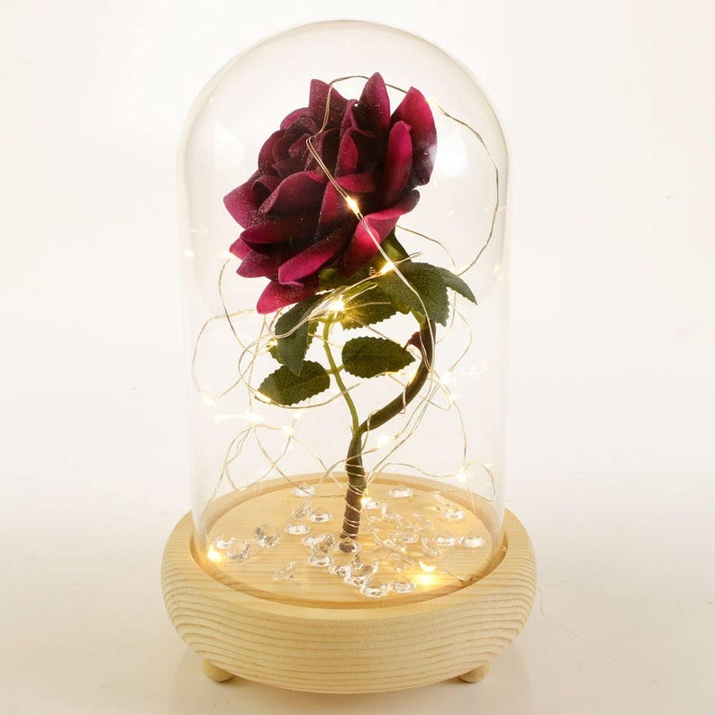 Handmade Magical Pink Enchanted Rose in Glass Dome Bell Jar with Pretty LED Lights 23cm H image 3