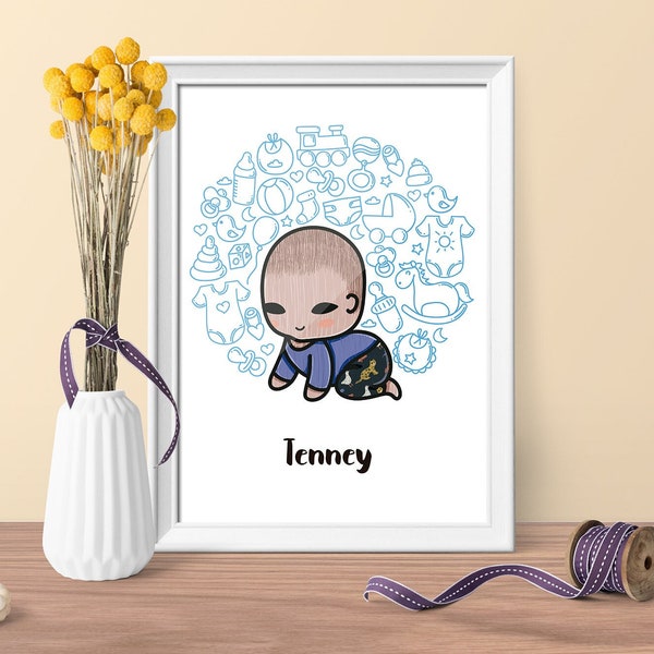 Ilustración personalizada bebé, niño, niña. DIGITAL. lámina digital, decoración infantil, natalicio, lámina para bebé, regalo bebé