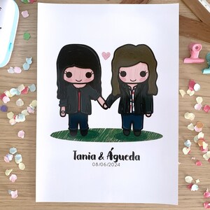 Custom illustration of a couple facing forward. Wedding gift, anniversary gift, wedding print, couple print, Valentine&#39;s Day gift, portrait,