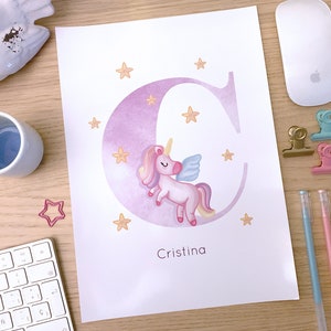 Stampa acquerello con unicorno. Illustrazione per bambini, illustrazione per neonati, compleanno, stampa per bambine, decorazioni per bambini.