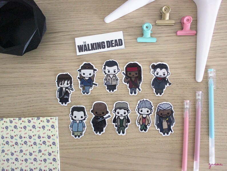 The Walking Dead Pack de pegatinas, Fan Art, Illustration, Stationery, Kawaii, zombies, imagen 5
