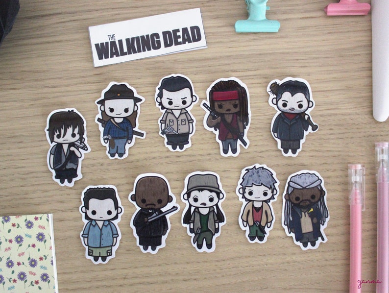 The Walking Dead Pack de pegatinas, Fan Art, Illustration, Stationery, Kawaii, zombies, imagen 2