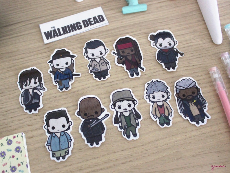The Walking Dead Pack de pegatinas, Fan Art, Illustration, Stationery, Kawaii, zombies, imagen 4