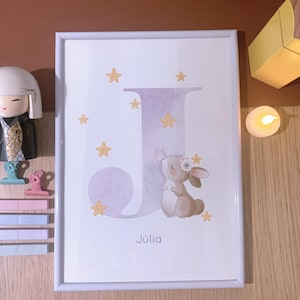 Lámina letra acuarela Conejo. Ilustración infantil , ilustración bebé, Natalicio, lámina niña, ilustración personalizada