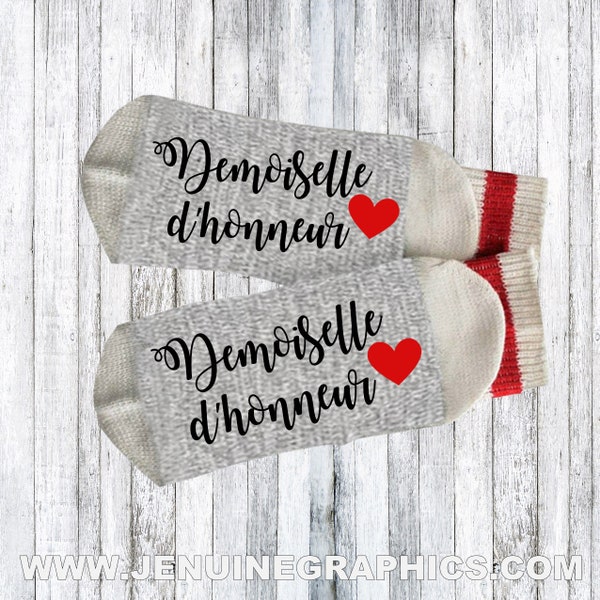 French socks - french writing on socks - demoiselle d'honneur - Will you be my bridesmaid - bridal party gift -french clothing