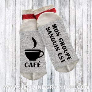 French socks - coffee lover gift - french writing on socks - french clothes - funny gift idea - text on socks - custom socks - coffee socks