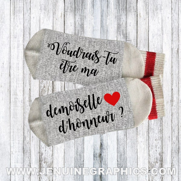 French socks - french writing on socks - demoiselle d'honneur - Will you be my bridesmaid - bridal party gift - french clothing