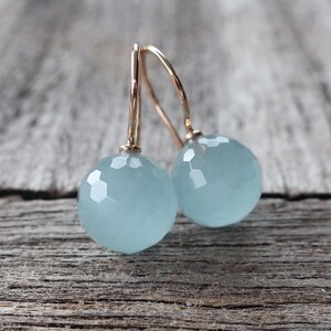 585 Gold Earrings Aquamarine Ball 10 mm Unique Goldsmith&#39;s Work Masterpiece