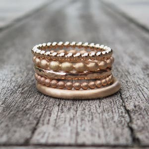 5 stacking rings 585 rose gold ball ring olive ring hammered matt and shiny