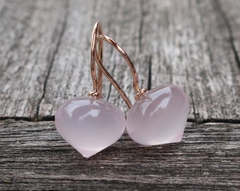 585 rose gold earrings rose quartz onion 12 x 11 mm Unique gold work