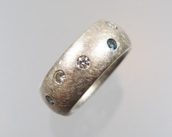 Brilliant & Aquamarine Ring 585/- White Gold Diamonds 0.20 ct Unique Goldsmith's Work MasterWork