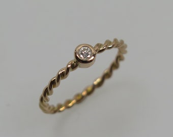 Engagement ring rose gold cord ring 2 mm 585/- gold with 0.09 ct brilliant solitaire