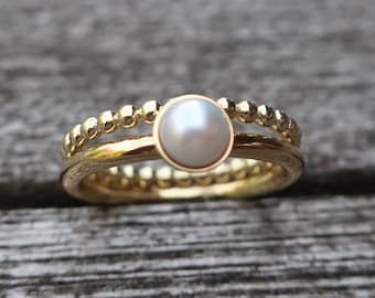 Gold rings ball ring 1.8 mm ring with pearl engagement ring