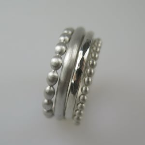 4 stacking rings ball ring hammer blow plain matt 925 silver 2 mm