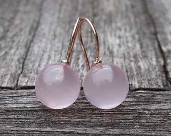 585 rose gold earrings rose quartz ball 10 mm Unique gold work