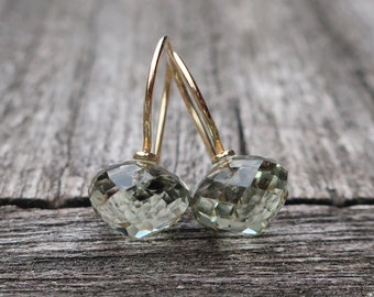 585 gold drop earrings prasiolite onion 9 x 7 mm * unique goldsmith work master work