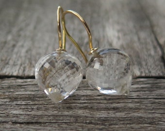 585 gold drop earrings rock crystal teardrop 12 x 10 mm