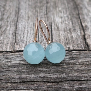 585 rose gold earrings aquamarine ball 10 mm unique goldsmith&#39;s work masterwork