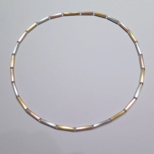 3 colored gold necklace hinged chain handmade 585/- rock crystal unique goldsmith work master work