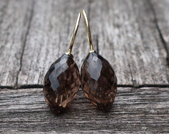 585 Gold Earrings Smoky Quartz Candle 13 x 8 mm Unique Goldsmith's Work Masterpiece