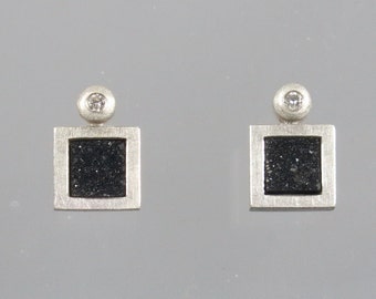 Boucles d'oreilles blanc brillant 0,04 ct et agate cristal blanc sur plaque de chef de œuvre unique mausolées