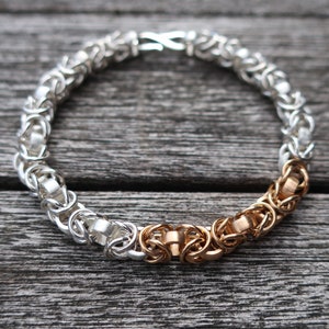 Bracelet byzantine chain 925 silver and 900 gold handmade unique goldsmith&#39;s work