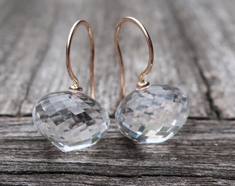 585 rose gold earrings rock crystal onion 13 x 10 mm